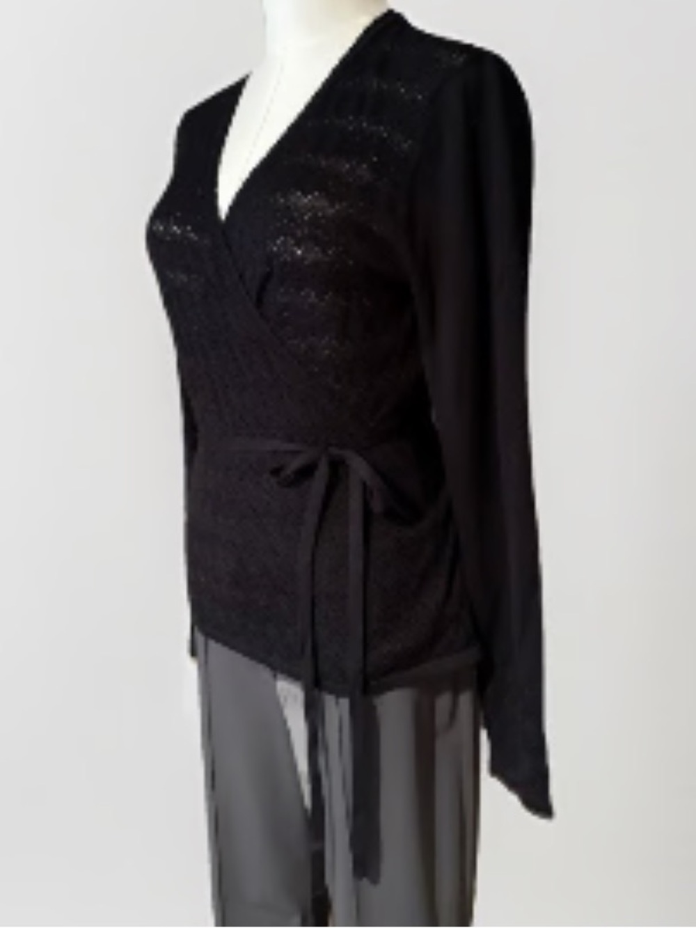 Company Ellen Tracy Silk front-tie wrap cardigan Black Medium - Picture 4 of 9